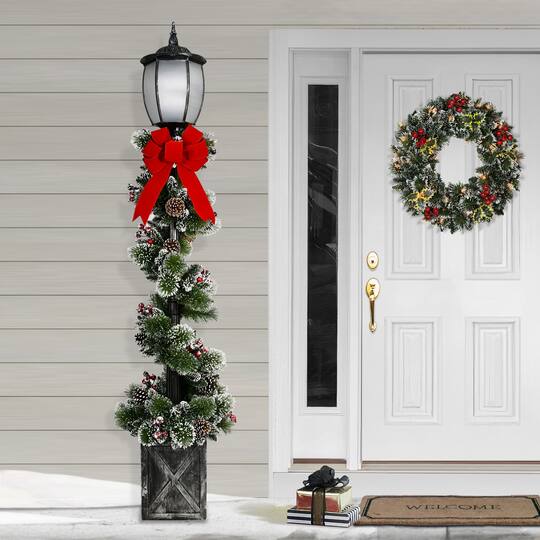 Puleo International 7ft. Pre-Lit Lamp Post with Warm White Twinkling LED Lights Christmas Holiday Décor